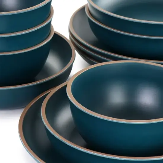 Gibson Home Rockabye 12 Piece Melamine Dinnerware Set in Dark Teal image {6}