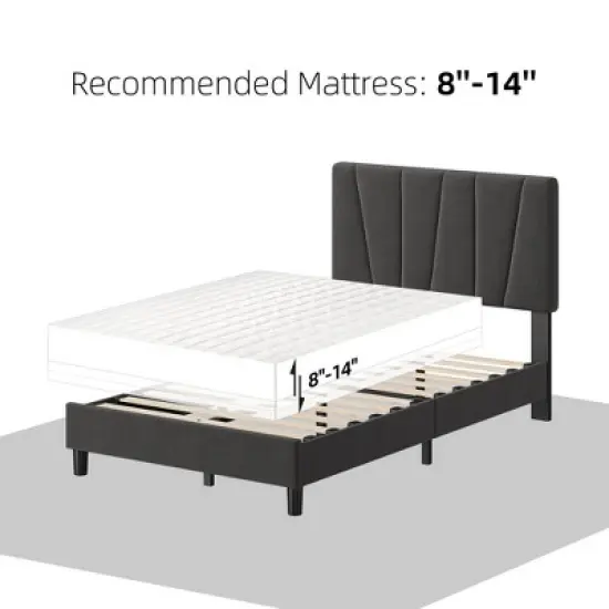 Bed Frame with Adjustable Headboard, Linen Upholstered Platform Bed Frame with Strong Wooden Slats, Mattress Foundation image {6}