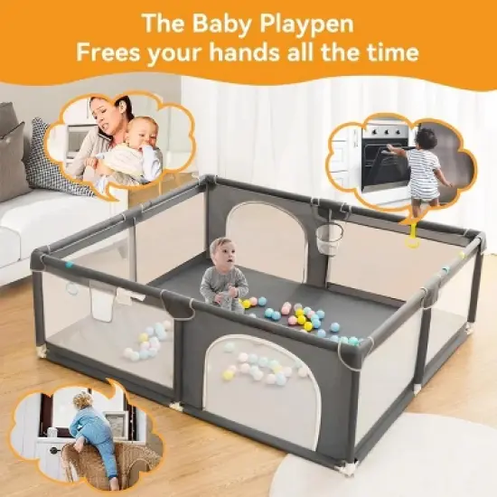 GOTGELIF 79"x63" 4-Panel Baby Playpen Spacious & Secure Portable Playard image {3}