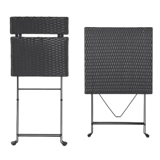 Folding Patio Bistro Set ? 3-Piece Rattan and Steel Caf� Table and Chairs for Porch Deck Garden or Balcony Furniture by Lavish Home (Black) image {6}