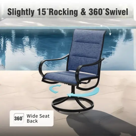 Captiva Designs 9pc Spacious Slat-top Square Metal Table with Umbrella Hole & Padded Textilene Swivel Chairs image {8}