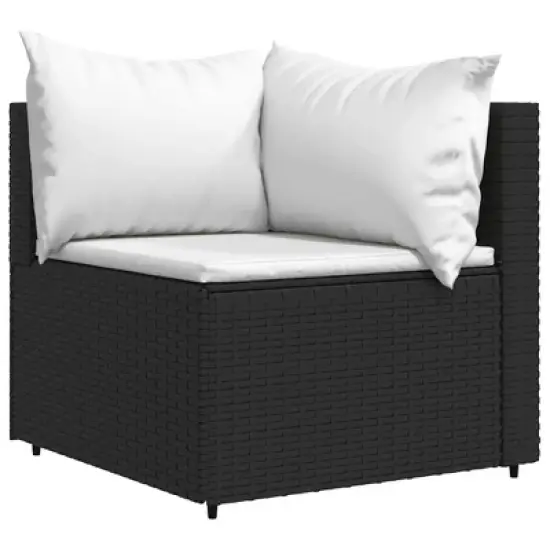 vidaXL 3 Piece Patio Lounge Set - Black Poly Rattan Set with Cushions - Weather Resistant Material, Sturdy Frame, Flexible Design, Comfortable Seating image {3}