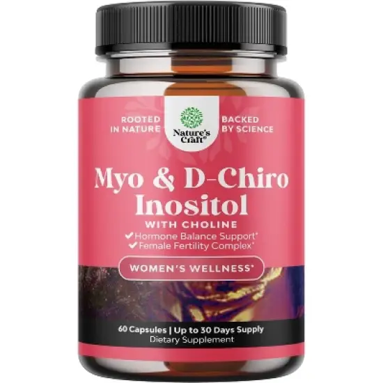 Myo & D-Chiro Inositol Capsules, Choline Inositol Supplement for Cycle & Fertility Support, Womens Hormone Balance Supplement, Nature's Craft, 60ct image {7}