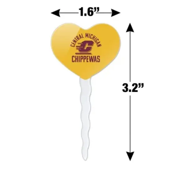 NCAA Central Michigan University Chippewas Heart Love Cupcake Picks Toppers Decoration Set of 6 image {5}