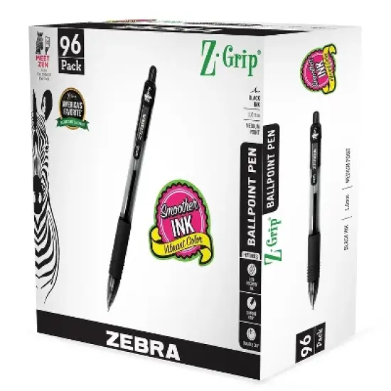 Zebra Z-Grip Retractable Ballpoint Pen Medium Point 1.0mm Black Ink 96/Pack (22196) image {4}
