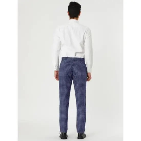 Lars Amadeus Men's Business Checked Printed Slim Fit Flat Front Plaid Dress Trousers image {4}