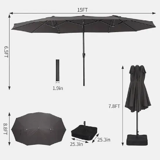 GustoWave Outdoor 15FT Double-Sided Patio Umbrella with Base image {2}