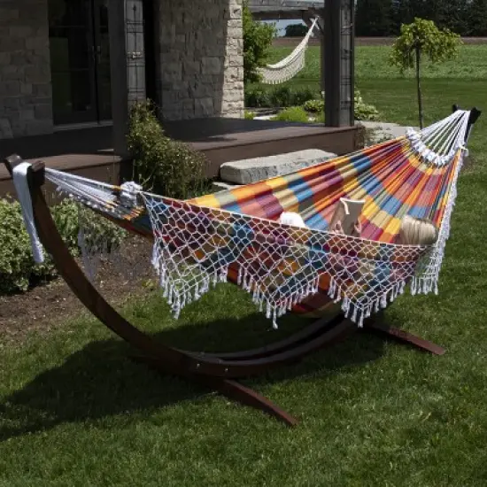 Vivere 10 ft Brazilian Hammock with Solid Pine Arc Stand image {3}