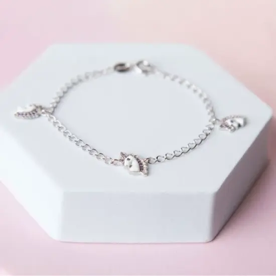 Girls' CZ Enamel Unicorn Charm Bracelet Sterling Silver - In Season Jewelry image {3}