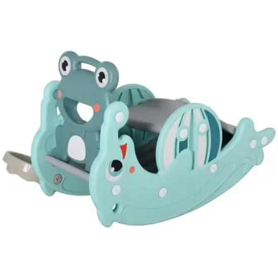 Qaba 3-in-1 Kids Portable Slide Rocking Horse Toy with Basketball Hoop for Age 3-5 Boys and Girls image {3}