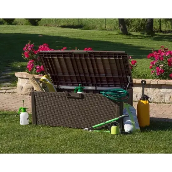 Toomax Santorini Plus Lockable Deck Storage Box Bench for Outdoor Pool Patio Garden Furniture & Indoor Toy Bin Container, 145 Gallon (Brown) image {5}