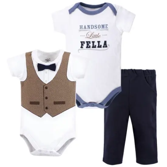 Little Treasure Baby Boy Cotton Bodysuit and Pant Set, Handsome Fella image {2}