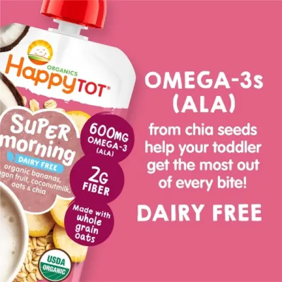 HappyTot Super Morning Organic Bananas Dragonfruit Coconut Milk & Oats with Super Chia Baby Food Pouch - 4oz image {3}