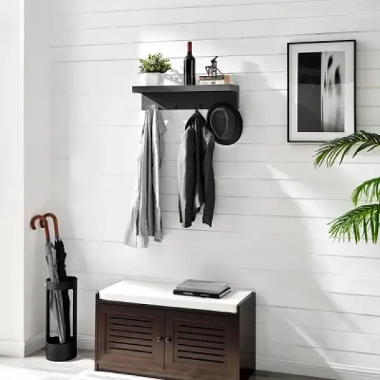 25.6" x 5.75 Wall Mounted Entryway Coat Rack with Decorative Ledge Shelf and Hooks Black - Danya B. image {5}