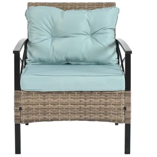 FIONECA 4-Piece Outdoor PE Wicker Patio Furniture Set with Black Metal Table, All-Weather Rattan Conversation Set for Garden, Balcony, Porch image {9}