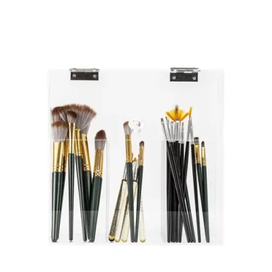 Unique Bargains Acrylic Makeup Brush Holder with Lid and 3-Slots Clear 1 Pc image {1}