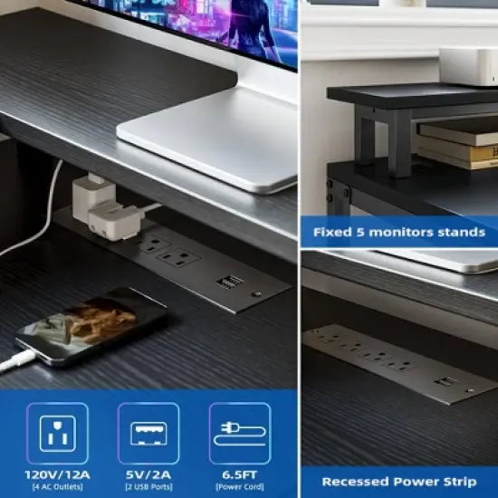 Whizmax L Shaped Gaming Desk,68" Computer Desk with Power Outlets&LED Lights,Home Office Desk with File Drawer,Corner Desk with Monitor Shelf and Hook image {3}