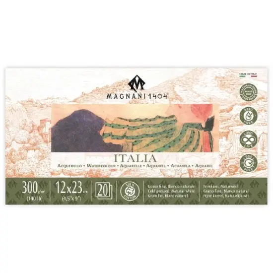 Magnani 1404 Italia Cold Press 100% Cotton Watercolor Paper Pad, 20 Sheets, 140 lb, Acid-Free, UV Resistant, Deckled Edges, Vegan Sized Water Color image {8}