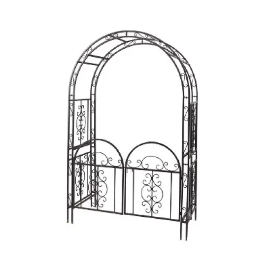 Plow & Hearth - Montebello Decorative Garden Arbor Trellis with Gate & Beautiful Scrollwork Design image {1}