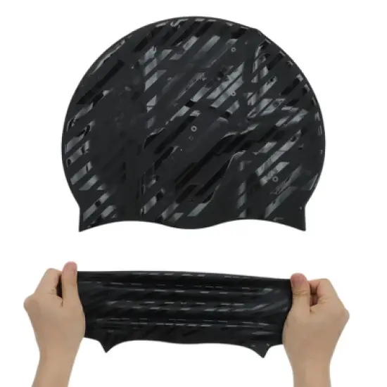 Unique Bargains Silicone Waterproof Stripes Swim Cap 1 Pc image {4}