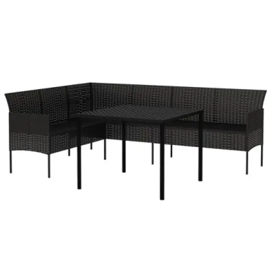 vidaXL Black Poly Rattan Patio Dining Set - Outdoor Conversation Furniture with Cushions, Powder-Coated Steel Frame image {3}