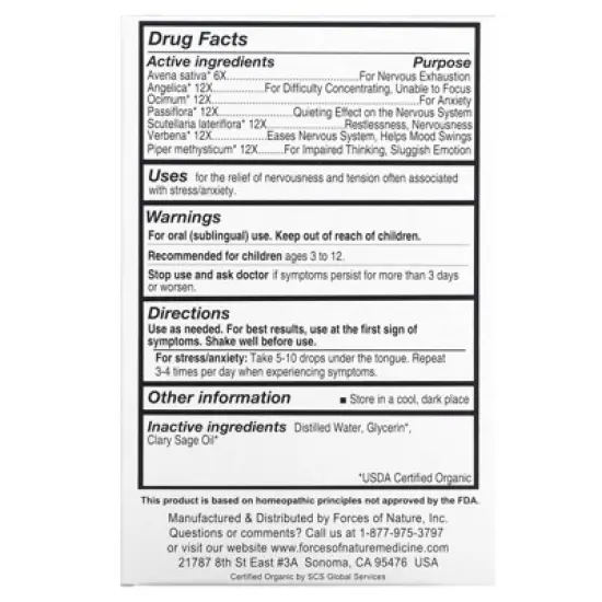 Forces of Nature &ndash; Kids Calm Mood Certified Organic (10ml), Non-GMO, Naturally Ease Mood Swings, Irritability, Anxiety, Stress and Worry Formula for image {1}