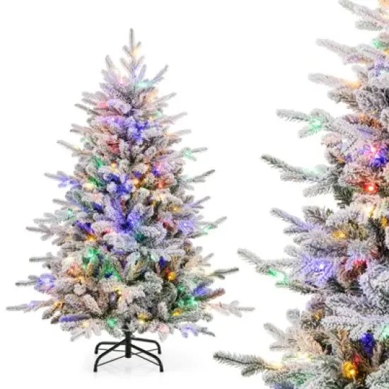 Costway 4.5/6/7 FT Flocked Christmas Tree with 8 Lighting Modes 160/260/350 Multi-Color LED Lights image {10}