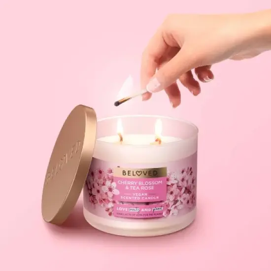 Beloved Cherry Blossom & Tea Rose 2-Wick Vegan Candle - 11.5oz image {3}