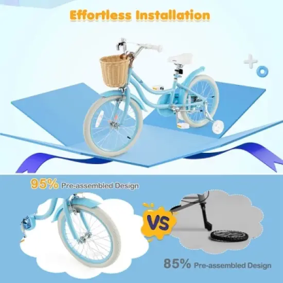 Prorider 18" Kid's Bike with Training Wheels Adjustable Handlebar Seat Handbrake Blue/Green/Pink image {6}