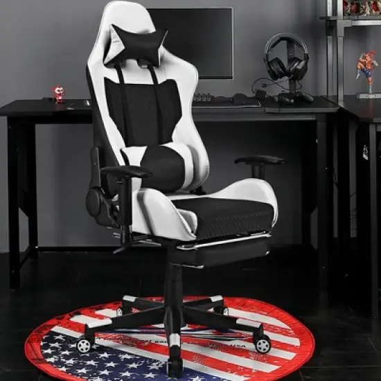 Costway Massage Gaming Chair Reclining Racing Office Computer Chair with Footrest White image {2}