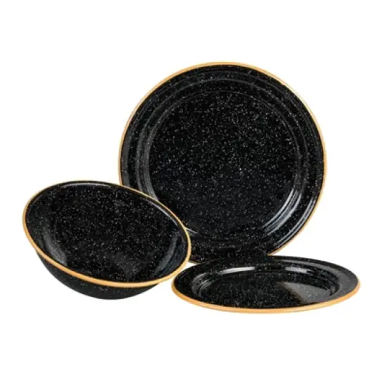 Granite Ware 3-Piece Camping Bowl & Plate Set for Outdoors, Speckled Black - Durable Steel Dinnerware - Unbreakable & Reusable for Dinner/Dessert image {1}