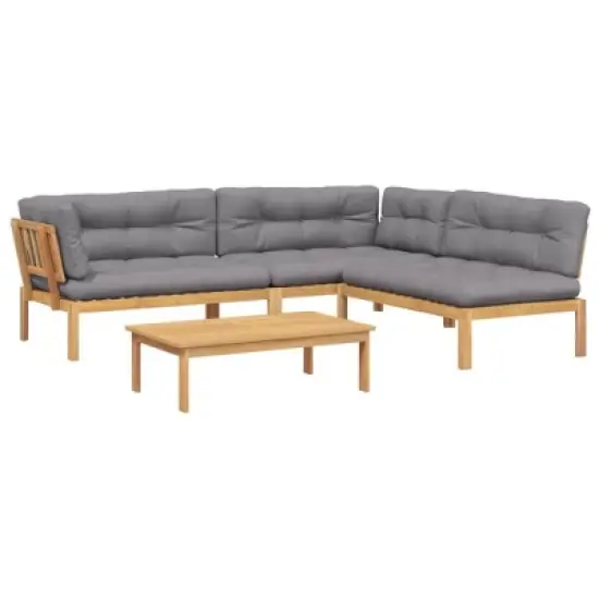 vidaXL Pallet Sofa Set Grey Solid Acacia wood, Fabric (100% polyester) image {12}