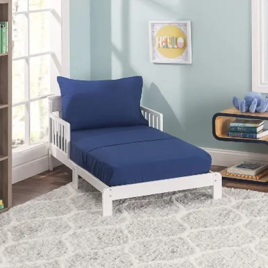 EVERYDAY KIDS 3 Piece Toddler Sheet Set - Soft Microfiber Toddler Bedding - Includes a Flat Sheet, a Fitted Sheet and a Pillowcase - Solid Navy image {1}