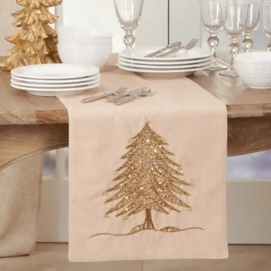 Saro Lifestyle Beaded Table Runner With Christmas Tree Design image {3}
