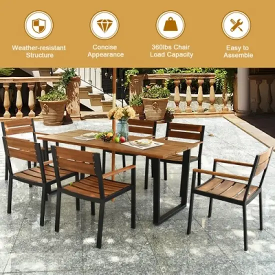 Tangkula Patented 7PCS Patio Dining Set Outdoor Furniture Set w/ 6 Armchairs Umbrella Hole image {3}