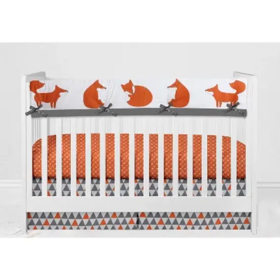 Bacati - Playful Fox Long Crib Rail Guard Cover Orange/Gray image {2}