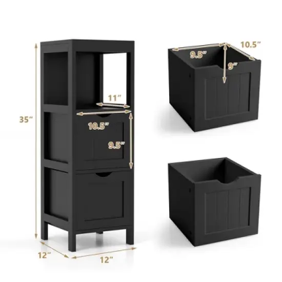 Costway Bathroom Floor Cabinet Freestanding Side Storage Organizer with 2 Removable Drawers Brown/Grey/Black image {2}