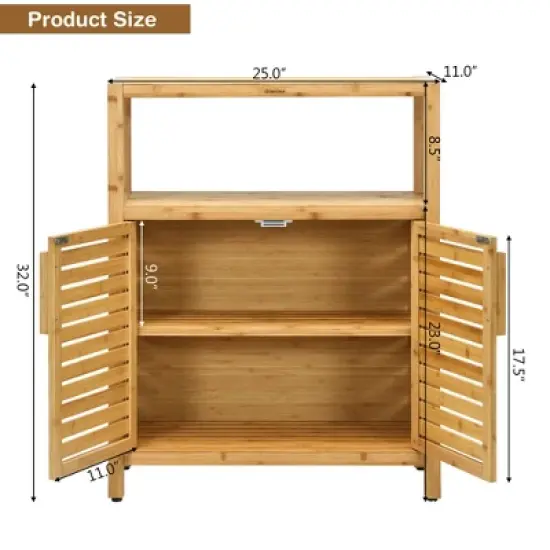 Costway Two-door Bamboo Bathroom Floor Cabinet Storage Organizer w/ Open Shelf image {1}