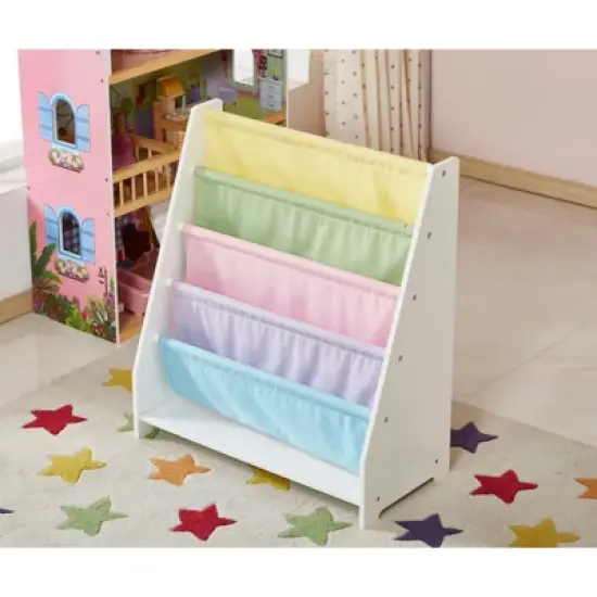 FONTOI Kids Bookshelf for Kids Rooms, Canvas Sling Magazine Bookcase, Baby Toy Organizer Toddler Nursery Book Shelves, White, 11.8"*22.56"*24.8" image {2}