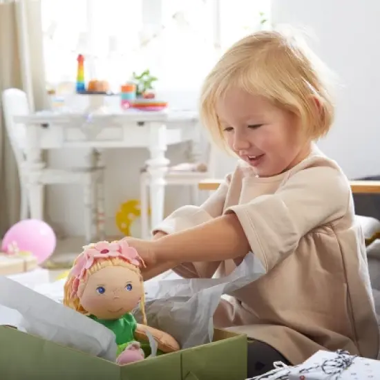 HABA Mali 12" Soft Doll with Blonde Hair, Blue Eyes and Embroidered Face image {3}