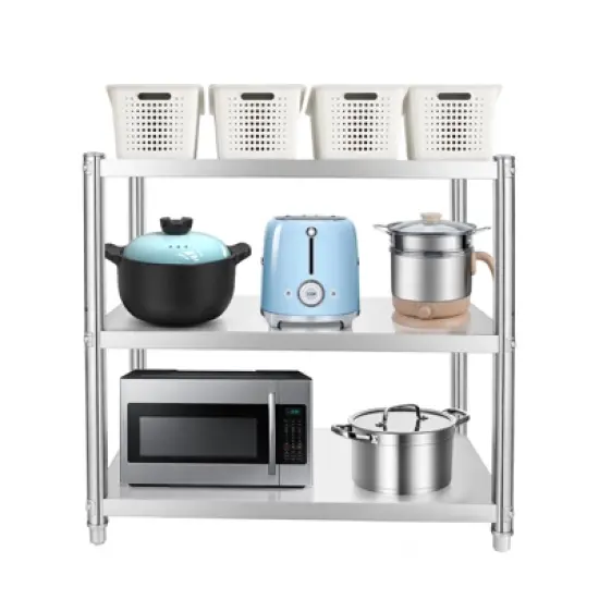 YIYIBYUS 3-Tier Stainless Steel Shelf Height Adjustable Storage Rack for Various Kitchen Utensils, Supplies, Food image {7}