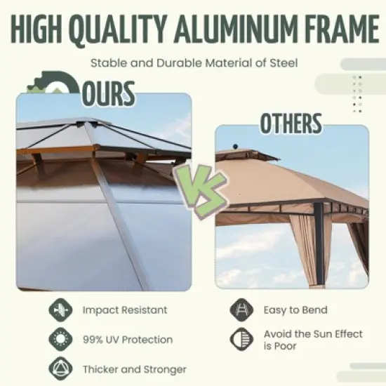 EROMMY 10 FT X 13 FT Aluminum Patio Hardtop Gazebo image {7}