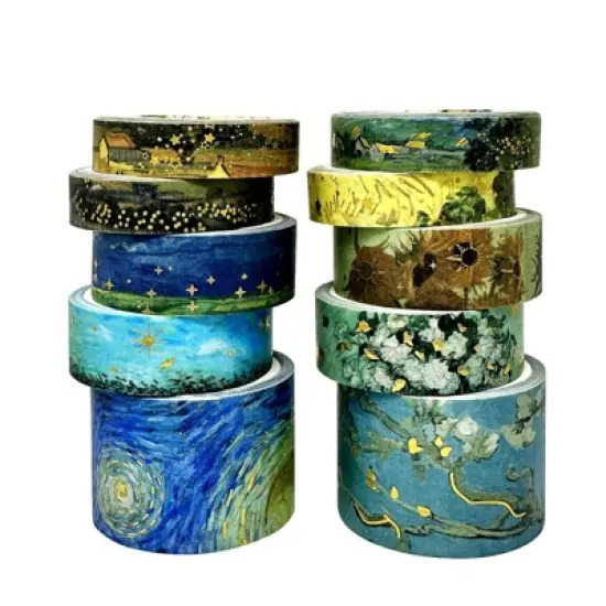 Wrapables Decorative Gold Foil Washi Tape Box Set for Arts & Crafts, Scrapbooking, Stationery, Diary (10 Rolls), Artwork image {7}