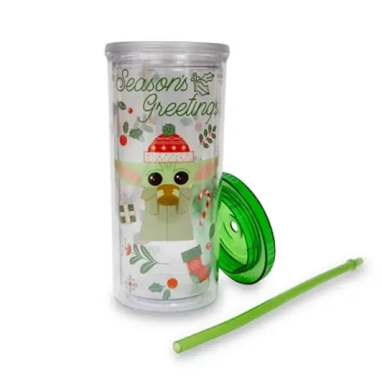 Silver Buffalo Star Wars: The Mandalorian Grogu Christmas Icons Carnival Cup With Lid and Straw image {2}
