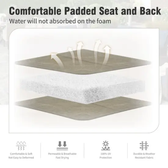 Captiva Designs 9pc Patio Spacious Black Steel Dining Table & High Back Padded Grayish Brown Sling Armrest Chairs image {6}