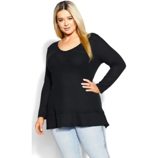 Women's Plus Size Waffle Ruffle Tunic - black | EVANS image {3}