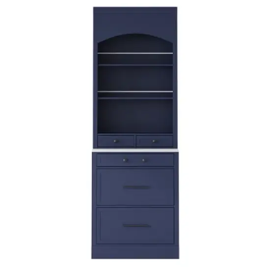 TIRAMISUBEST 83.7" Modern Kitchen Pantry Cabinet with Faux Marble Top, 5 Drawers & Adjustable Shelf - Freestanding Storage Hutch, Blue image {9}