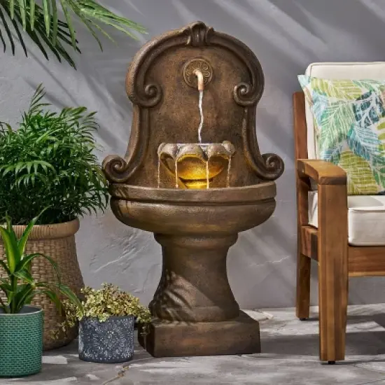 Fraser Outdoor 2-Tier Single Spout Fountain - Light Brown - Christopher Knight Home image {1}