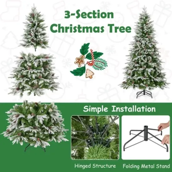 Costway 6/7.5/9 FT Artificial Christmas Tree Hinged Xmas Tree with 765/1135/1871 Branch Tips 280/470/690 Lights image {6}
