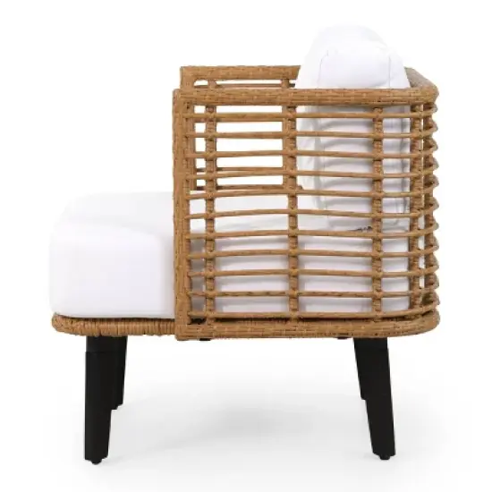 Nic 2pk Outdoor Wicker Club Chairs with Cushions - Light Brown/White - Christopher Knight Home image {4}